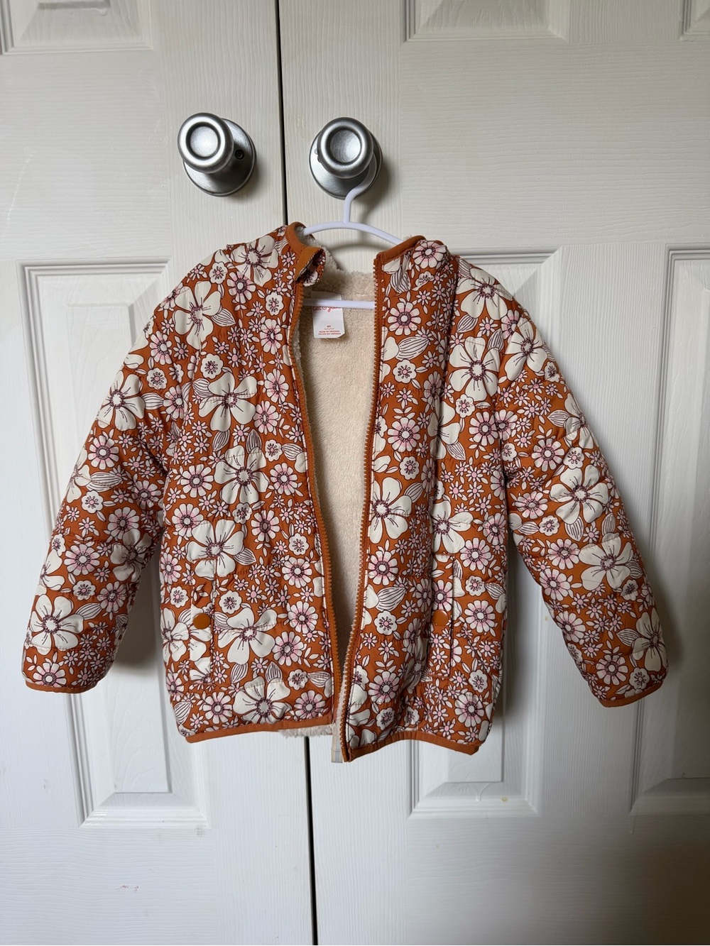 Cat & Jack Kids Floral Hooded Puffer Jacket - Rust & White